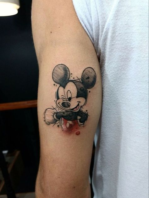 Mickey Mouse Tattoo Design, Mouse Tattoo Design, Mickey And Minnie Tattoos, Disney Stitch Tattoo, Minnie Tattoo, Sparrow Tattoo Design, Faith Tattoos, Mickey Tattoo, Mouse Tattoo