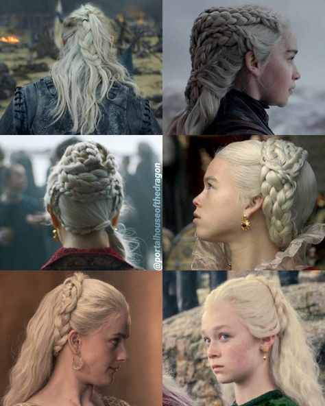 Westeros Hairstyles, House Of Dragon Braids, Rheanerya Targaryen Hair, Targeryan Hairstyle, Rhaenyra Hair Tutorial, Daemon Targaryen Hair, Visenya Targaryen Braids, Rhaenyra Targaryen Braids, House Of The Dragon Hairstyles Tutorial