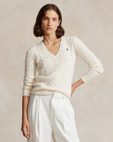 Cable-Knit Wool-Cashmere V-Neck Sweater | Ralph Lauren Ralph Lauren Cable Knit, Cable Knit Vest, Long Sleeve Jumper, Mein Style, Long Sleeve Jersey, Ralph Lauren Sweater, Outfit Inspo Fall, Cashmere Cardigan, Jumpers For Women