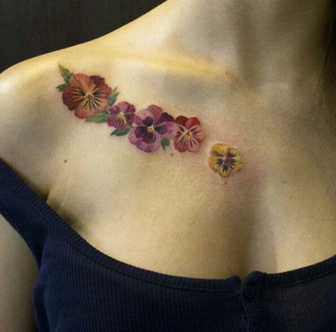 Pansies - so feminine Paint Vibes, Pansy Tattoo, Wildflowers Tattoo, 100 Tattoo, Chest Tattoos, Watercolor Tattoos, Pansies Flowers, Flower Tattoo Designs, Feb 5