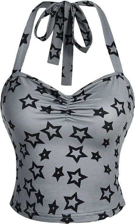 Link in pin. Grey Star Print Halter Top SOLY HUX Women's Y2k Star Print Ruched Halter Tie Back Cami Crop Top Summer Tops. Edgy Outfits, Fairycore Top, Pinterest Wardrobe, Womens Halter Tops, Y2k Clothing, Top Halter, Summer Crop Tops, Cami Crop Top, Swaggy Outfits