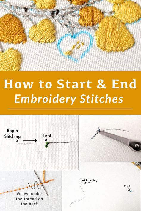 How To Secure Embroidery, How To Start Embroidery Without A Knot, Ending Embroidery Stitch, Basics Of Embroidery, How To Create Your Own Embroidery Design, How To End Cross Stitch Thread, Tying Off Embroidery, Learn To Needlepoint, How To Begin Embroidery