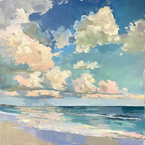 Ocean Summer Mood Artwork for you🌸 Surface: High quality canvas  Handmade oil painting Description 🎨Large ocean canvas painting  This painting will refresh and add color to any interior whether it is your home or a restaurant, cafe, spa salon and living room. The original art 46 x 46 inch, "Ocean sky" Oil Painting  on canvas .   Painted in a impressions style, this  summer California  Beach painting is painted with beautiful detail and rich colour.   P.S. Don't see what you're looking for in o Ocean Impressionist Painting, Landscape Ocean Painting, Ocean Painting Aesthetic, Sea Side Painting, Canvas Painting Beach, Ocean Canvas Painting, Room Canvas Painting, Oil Painting Beach, Living Room Canvas Painting