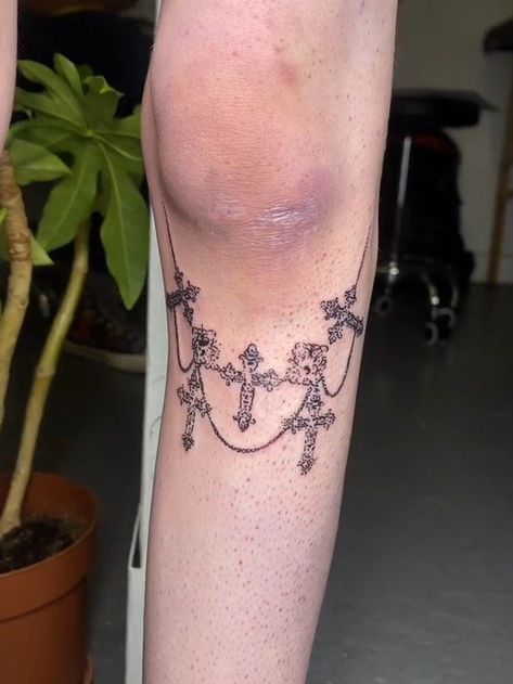 Chain With Charms Tattoo, Vines Tramp Stamp, Crosses Tattoo, Border Tattoo, Goth Babe, Sigil Tattoo, Skeleton Tattoos, Goth Nails, Knee Tattoo