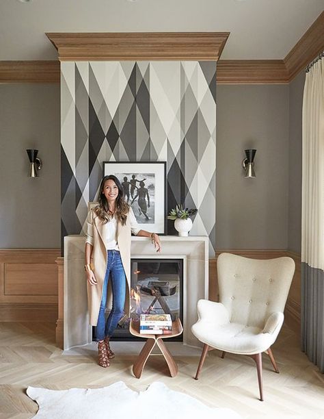 Shelves around fireplace