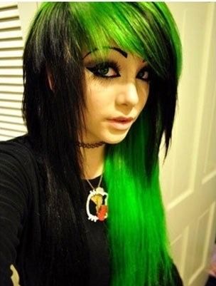 There's just something about this style of hair that makes me love it even though it's not 2008. Plus, that neon green is my favorite color. Make Up, Green Hair, Hair, Emo Makeup Tutorial, Emo Makeup, Ronald Mcdonald, Makeup Tutorial, A Woman, Makeup