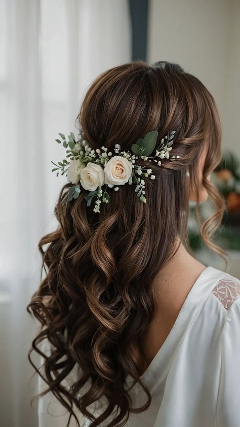 Wedding Hair Down, Classic Wedding Hairstyles, Hairstyles 15, Bride Hairstyles Updo, Half Up Wedding Hair, Down Wedding Hairstyles, Half Up Half Down Wedding, Long Hair Wedding Styles, Wedding Hair Inspiration