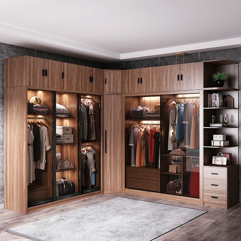 Corner Wardrobe Design Bedroom, Wardrobe Cabinet Design, Wooden Cabinet Design, Wooden Wardrobe Design Bedroom, Cabinet Sliding Doors, Glass Wardrobe Design, Wooden Armoire, Glass Wardrobe, Wooden Wardrobe Design