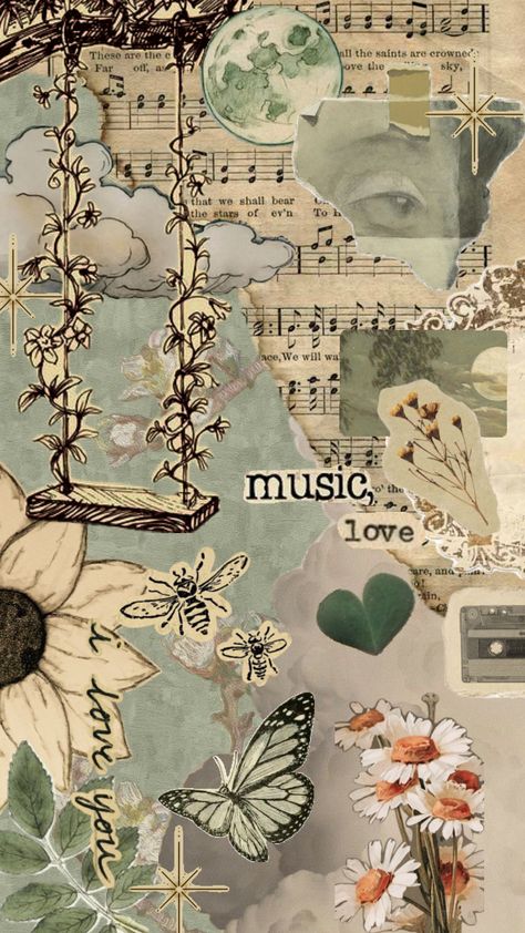 Aesthetic Wallpaper, Butterflies, Collage, Flowers, Music, Green