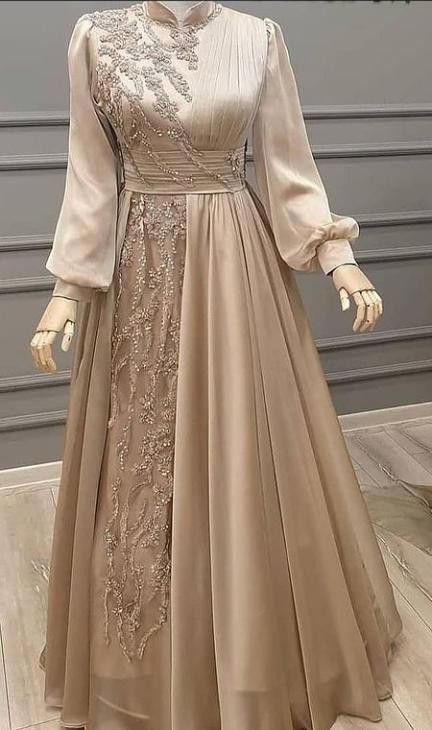 Prom Dress High Neck, Hijab Dress Party, Champagne Prom Dress, Fashion Dresses Formal, Gowns Dresses Elegant, Dress High Neck, Womens Trendy Dresses, Fancy Dresses Long, Women Dresses Classy