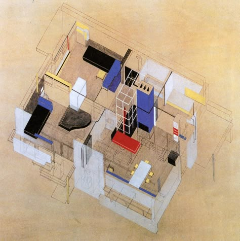 Gerrit Rietveld, Axonometric Projection, Schroder House Rietveld Schroder House, Schroder House, Axonometric Drawing, Villa Savoye, Isometric Drawing, Gerrit Rietveld, Architectural Representation, House Graphic, Architecture Sketchbook