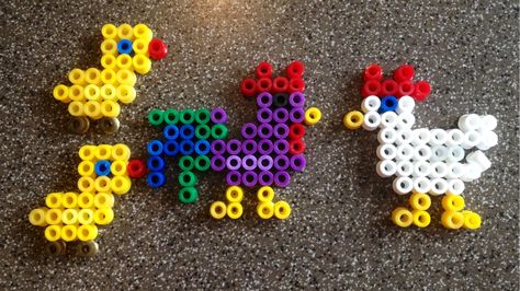 Chicken, hen, rooster, hama perler beads By Alice - Vickan Chicken Hama Beads, Perler Beads Chicken, Hama Beads Animals, Beads Animals, Melty Bead Patterns, Chicken Hen, Perler Bead Crafts, Perler Bead Templates, Perler Beads Ideas