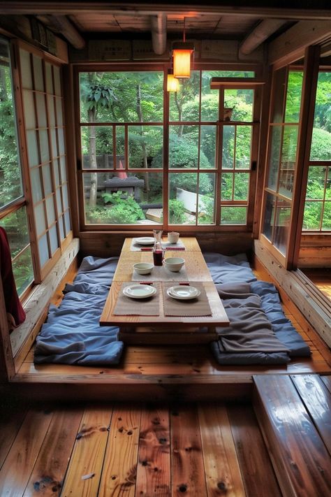 8 Japanese Tiny House Inspirations and Ideas - TastyInteriors Japanese Cottage Interior, Japanese Cabin Interior, Japanese Ryokan Interior, Japanese Forest House, Japanese Style House Interior, Japan Room Ideas, Home Onsen, Japanese Home Plan, Japanese Style House Exterior