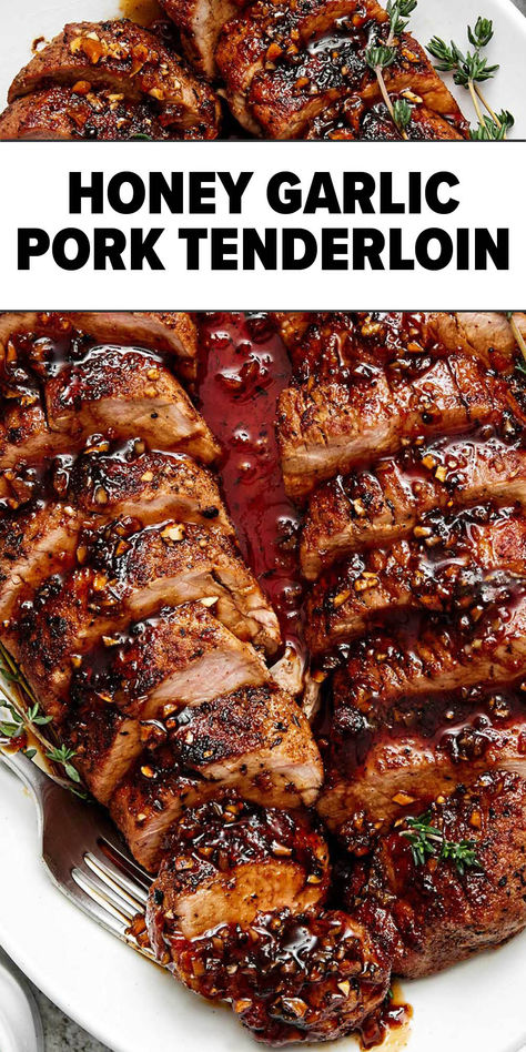 Honey garlic pork tenderloin Chinese Pork Tenderloin Recipes, Small Pork Tenderloin Recipes, Marinated Pork Tenderloin Recipes, Pork Tenderloin Sauce, Pork Tenderloin Recipes In Oven, Pork Tenerloin, Peppercorn Pork Tenderloin, Sauce For Pork Tenderloin, Honey Garlic Pork Tenderloin