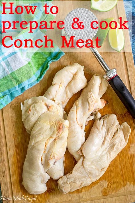 A how to guide on preparing and methods to cook conch meat, a meat popular in the Bahamas and the Caribbean. Bahamian Recipes, Conch Recipes, Bahamian Food, Haitian Recipes, Belize Food, Snapper Recipes, Conch Fritters, How To Cook Broccoli, Haitian Food