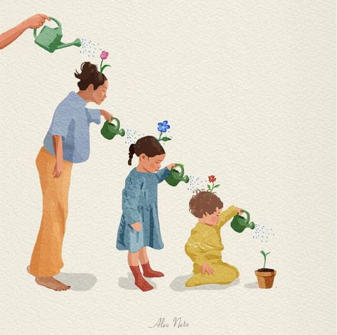 Family Psychology Illustration, Growing Plant Illustration, Children Growing Up, Motherhood Illustration Mother Art, Mother Illustration Art, Interconnectedness Art, Growing Up Illustration, Mother And Children Art, Mothers Illustration