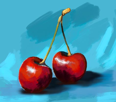 Digital Art Procreate Drawing Cherries Cherry Painting Acrylic, Cherry Art, Cherry Colored Pencil Drawing, Cherry Oil Painting, Realistic Cherry Painting, Cherry Pictures Fruit, Fruits Images, Art Classes, Cherry