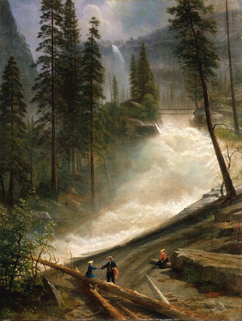 Albert Bierstadt Paintings, Merced River, Waterfall Paintings, Albert Bierstadt, Famous Waterfalls, Hudson River School, American Painting, Yosemite Valley, Alphonse Mucha