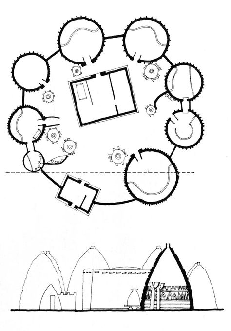 Musgum Mud Huts Schematic Plan, Rural Housing, African Hut, Earth Architecture, Mud Hut, African House, Coil Pottery, Mud House, African Architecture