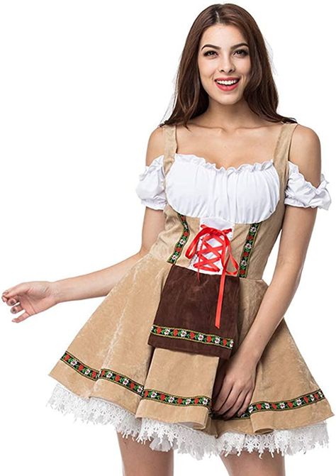 Amazon.com: German Oktoberfest Beer Girl Bar Waitress Cosplay Costume Bartender Maid Role Play Bavarian Outfit Dirndl Carnival Dress (S, Khaki): Clothing, Shoes & Jewelry Beer Garden Outfit, Octoberfest Party Ideas, Oktoberfest Outfit Women, October Festival, Octoberfest Party, Waitress Outfit, Garden Outfit, Beer Maid, Beer Girl Costume