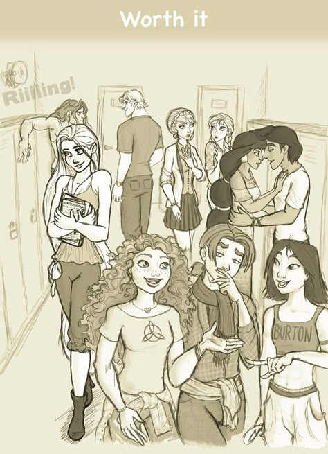 Disney High School :: 57. Worth It | Tapas - image 2 Disney High School, Disney High Schools, Princesas Disney Anime, Disney Au, Pocket Princesses, Disney Theory, Disney High, Funny Disney Memes, Disney Crossovers