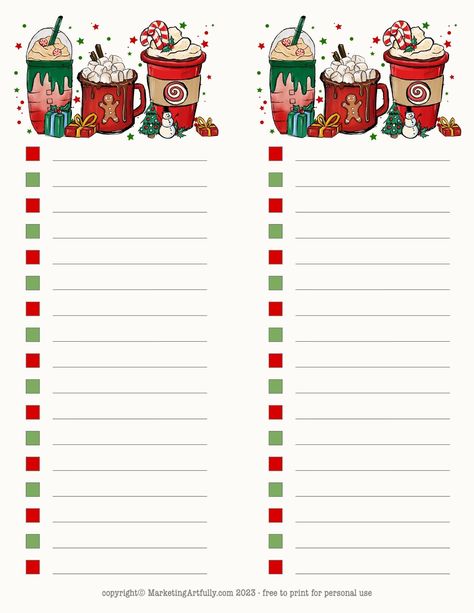 Oh my gosh, what a fun way to celebrate Christmas! These fun to do lists have gingerbread men, candy canes, snowman, Christmas tree, and gifts. This is perfect for a weekly to do list for holiday task management. Xmas Planner Free Printables, Lined Paper Printable Free, Organizing Recipes, Christmas Planner Printables, Christmas Tree And Gifts, Filofax Inspiration, Recipe Planner, Happy Planner Printables, Weekly To Do List