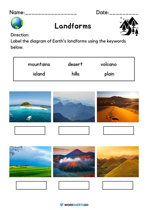 Teaching Landforms, Landforms Worksheet, Third Grade Activities, Spanish Worksheets, Landform, Map Skills, 4th Grade Science, Science Articles, World Geography