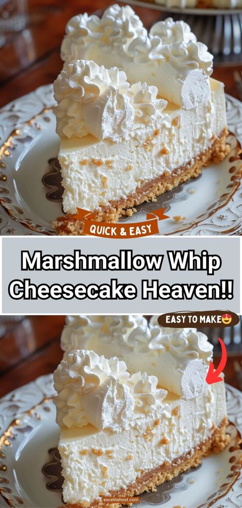 Marshmallow Whip Cheesecake HEAVEN!! Whipped Cream Dessert Ideas, Marshmallow Whipped Cheesecake, Whipped Cream Cake Recipe, Easy Recipes With Marshmallows, Recipes Using Whipped Cream, Cream Cheese Cool Whip Cheesecake, Marshmallow Fluff Cheesecake Recipe, Easy Dessert Recipes With Cream Cheese, Whip Topping Desserts