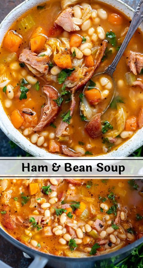 How do you use that leftover ham from your holiday feast? Make this Ham and Bean Soup Recipe to use your ham leftovers in an entirely new dinner. This easy, healthy meal is perfect for a cold Winter day. #souprecipes #leftoverhamrecipes #glutenfreerecipes #dairyfreerecipes Ham Leftovers, Ham And Bean, Easy Healthy Meal, New Dinner, Bean Soup Recipe, Leftover Ham Recipes, Vegetarian Soup Recipes, Ham Soup, Ham And Beans