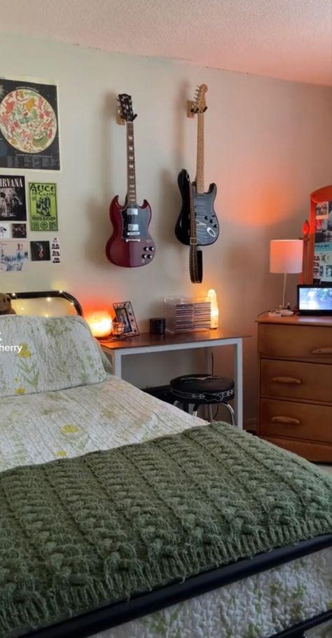 #roomdecoration #roomdecorideas #walldecoration #guitar #room #wall Guitar Room Decor, Bedroom Ideas Aesthetic, Guitar Room, Aesthetic Bedroom Ideas, Redecorate Bedroom, Aesthetic Rooms, Walls Room, Dream Room Inspiration, Room Makeover Bedroom