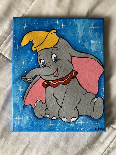 Dumbo Canvas Painting, Cool Easy Paintings On Canvas, Dumbo Painting, Celtic Alphabet, Disney Canvas Art, Disney Canvas, Vw Art, Disney Paintings, Water Poster