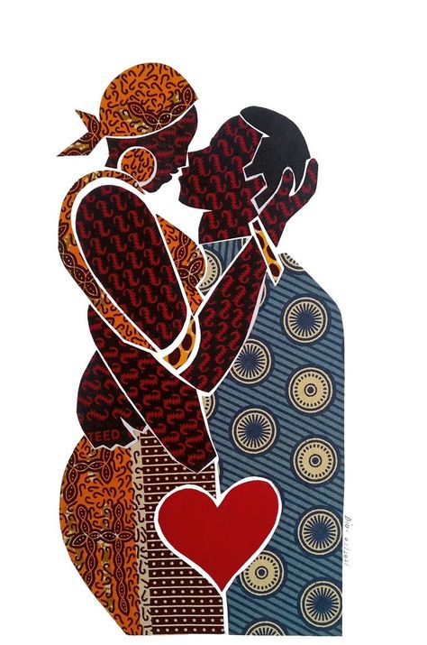 Original Art Fabric Collage, measuring: 25.4W x 38.1H x 0.25D cm, by: Diogenis Papadopoulos (Ghana). Styles: Modern, Fine Art. Subject: Love. Keywords: Kiss, African Fabric, In Love, African Art, Couple, Love Art, Love. This Fabric Collage is one of a kind and once sold will no longer be available to purchase. Buy art at Saatchi Art. African Love Art, Cardboard Collage, Modern Collage, African American Artwork, African Love, Collage Gift, Love Collage, Gift For Fathers Day, Fabric Collage