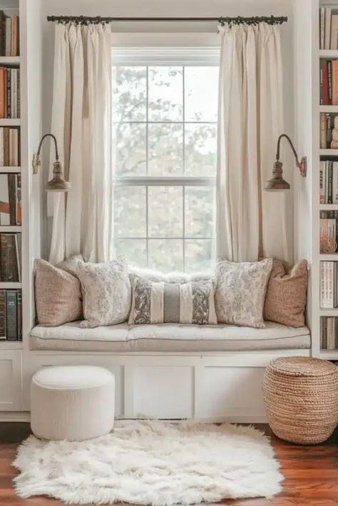 Create the perfect cozy book corner with my 47 inspiring reading nook ideas! This collection has everything you need to design your ideal retreat, from benches with storage ideas to plush chairs layered with pillows and throws. Discover tips for reading nook decor, book nook ideas, and space-saving solutions to make any corner feel inviting and a space you'll love. Elevate your area with lighting suggestions, shelving, and soft textures that bring your reading nook to life! #ReadingNook Wardrobe Reading Nook, Cozy Book Corner, Modern Reading Nook, Book Nook Ideas, Benches With Storage, Reading Bench, Reading Nook Decor, Tips For Reading, Cozy Reading Corner