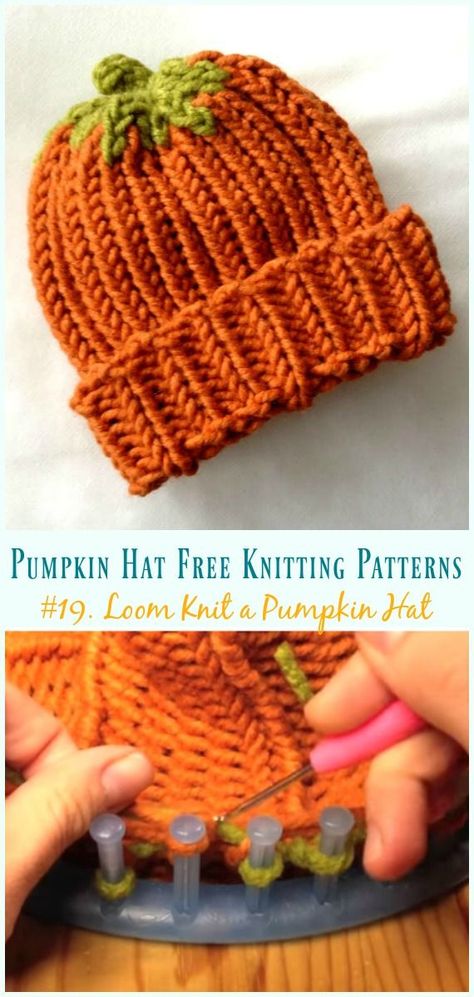 Loom Knit a Pumpkin Hat Knitting Free Pattern - #Pumpkin; #Hat; Free #Knitting; Patterns Tricot Harry Potter, Loom Knitting Patterns Hat, Round Loom Knitting, Loom Hats, Loom Knitting Tutorial, Loom Scarf, Pola Topi, Loom Knit Hat, Loom Knitting Stitches