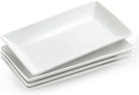 Amazon.com | YHOSSEUN Porcelain Serving Platters Rectangular Trays White Serving Platters for Party, Stackable Set of 4,12 inch: Platters Food Appetizers Party, Christmas Serving Dishes, Plates White, Porcelain Tray, Food Appetizers, Party Dinner, White Set, Serving Trays, Serving Platters