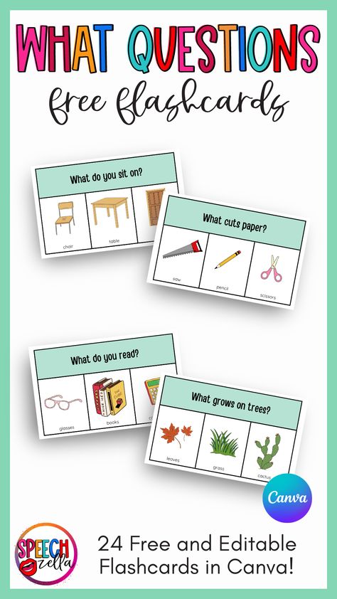 Discover the ultimate tool for speech therapists and educators with our free, editable 'What' questions flashcards. Designed with engaging visuals and editability, these flashcards will help your students master their 'wh'-questions skills and improve their speech development. Don't miss the chance to download these printable resources - click now! Aba Therapy Printables, Ablls Activities Free Printables, What Questions, Speech Ideas, Speech Therapy Flashcards Free Printable, Proloquo2go Activities, Speech And Language Therapy, Free Speech Therapy Printables, Speech Cards Free Printable