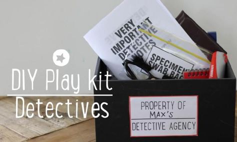 DIY detective play kit for imaginary fun Diy Mystery Game For Kids, Diy Mystery Game, Csi Party, Community Helper Dramatic Play, Detective Kit, Easy Riddles, Spy Birthday Parties, Detective Party, Dramatic Play Themes