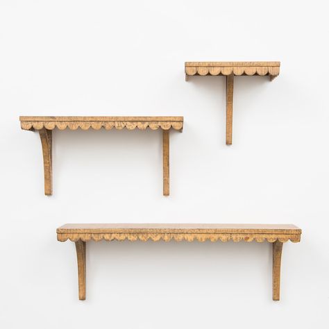 Wood Scalloped Edge Shelf https://shop.magnolia.com/products/wood-scalloped-edge-shelf Wall Showcase, Scalloped Shelf, Baby Shelves, Country Bedroom Furniture, Functional Kitchen Design, Futuristic Furniture, Thrift Flip, Playroom Ideas, Antique Kitchen