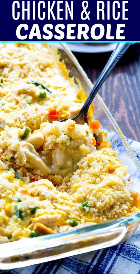 Creamy Chicken and Rice Casserole with mixed vegetables Chicken Mixed Vegetables, Creamy Chicken And Rice Casserole, Mixed Vegetable Casserole, Chicken And Vegetable Casserole, Creamy Casserole, Vegetables And Rice, Spicy Southern Kitchen, Vegetable Casserole Recipes, Chicken And Rice Casserole