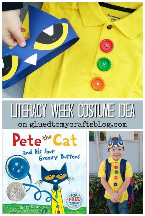 Groovy Buttons - Handmade Pete Character Costume Idea Children's Book Characters Costumes, Childrens Book Character Costumes, Kids Book Character Costumes, Pete The Cat Costume, Storybook Character Costumes, Book Characters Dress Up, Literacy Week, Cat Costume Diy, Childrens Book Characters