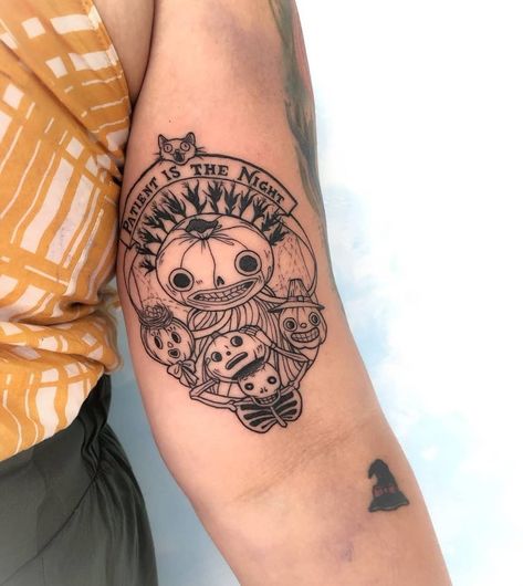 Over The Garden Wall Tattoo, Tattoo Over Scar, Pumpkin Tattoo, Witch Tattoo, Spooky Tattoos, Horse Tattoo, Wall Tattoo, Over The Garden Wall, Real Tattoo