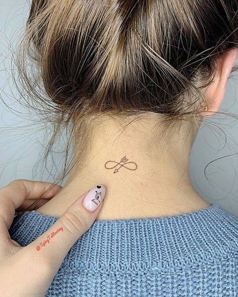 Behind The Neck Tattoos, Eternity Tattoo, Infinity Arrow Tattoo, Small Infinity Tattoos, Minimalist Symbols, Tattoo Infinity, Watercolor Tattoo Ideas, Side Wrist Tattoos, Sisters Tattoo