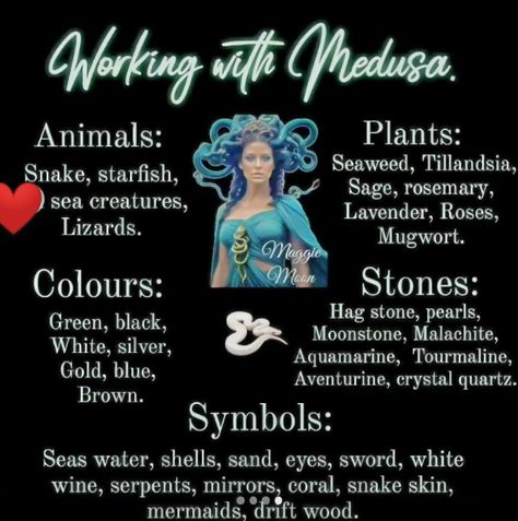 Medusa Deity Offerings, Medusa Altar Ideas, Working With Medusa, Medusa Offerings, Medusa Worship, Medusa Moodboard, Magic Sigils, Witch Guide, Witchy Recipes