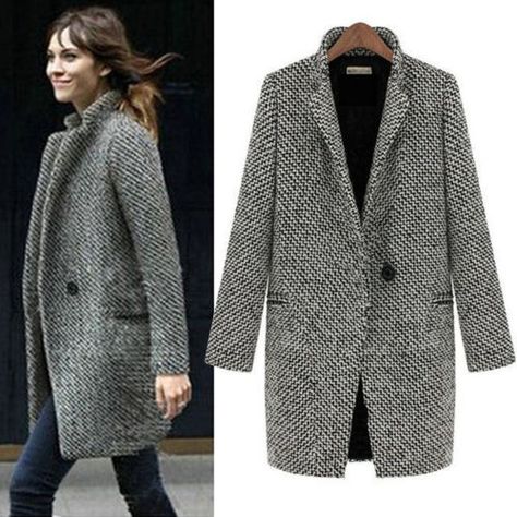 Elegante-Damen-Oversize-Wintermantel-Winterjacke-Lang-Warm-Mantel-Jacke-Coat Mantel Outfit, Pijamas Women, Fall Fashion Coats, Houndstooth Coat, Wool Winter Coat, Long Overcoat, Winter Trench Coat, Long Parka, Mode Casual