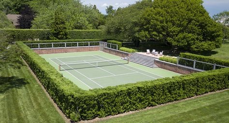 Garden Tennis Court, Tennis Court Backyard Landscape Design, Outdoor Tennis Court Design, Tennis Court In Backyard, Outdoor Tennis Court, Tennis Courts Design, Sport Court Backyard Ideas, Backyard Sports Court, Backyard Tennis Court