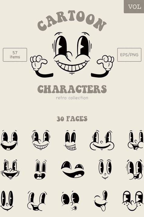 Cartoon Retro Characters. Vol 2 Rubberhose Style Character Design, Cartoon Chef Character Design, Draw Characters Cartoon, Art Deco Cartoon, How To Draw Retro Cartoons, Make Your Character Drawing, Rubberhose Style Tattoo, Cartoon Logo Design Ideas, Rubber Hose Character