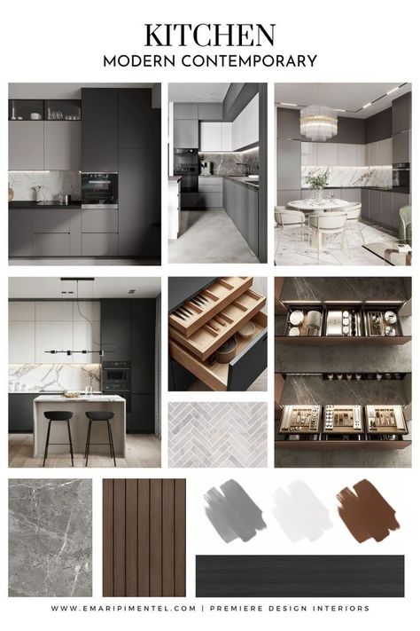 Contemporary Moodboard, Bachelor Kitchen, Modern Contemporary Kitchen Design, Contemporary House Interior, Modern Contemporary Interior Design, Contemporary Style Interior, Materials Board Interior Design, Modern Contemporary Kitchen, Mood Board Interior