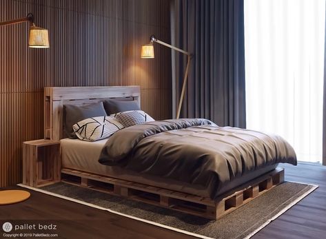 these platform beds inspires creatives and helps make the bedroom better represent you. No assembly required. Spend time enjoying the bed, not assemblin... Pallet Platform Bed, Wood Pallet Bed Frame, Wood Pallet Beds, Pallet Bed Frame, Diy Pallet Bed, Pallet Beds, Pallet Furniture Bedroom, Pallet Bed, Pallet Headboard