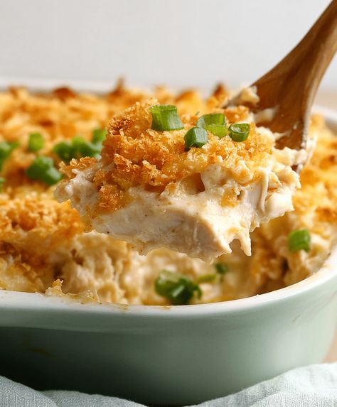 Creamy and rich, this Million Dollar Chicken Casserole combines tender chicken, cheeses, and a buttery topping for the ultimate comfort food. Cheesy Angel Chicken And Rice, Cornflake Chicken Casserole, Overnight Chicken Casserole, Chicken Tenders Casserole Recipes, Scalloped Chicken Casserole, Chicken Recipes For Dinner Casserole, Million Dollar Chicken Crockpot, Million Dollar Chicken Casserole Recipe, Chicken Casserole For Two