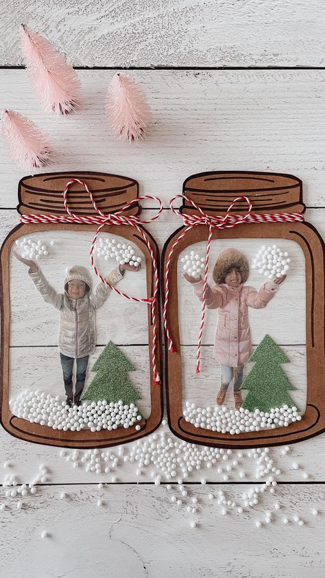 Kiara Sierra (@_everythingalways_) • Instagram photos and videos Christmas Card Recycle Crafts, Snow Globe Picture Ornament, Mason Jar Template, Jar Template, Snow Globe For Kids, Mason Jar Picture, Open Picture, Mason Jar Christmas, Mason Jar Christmas Crafts